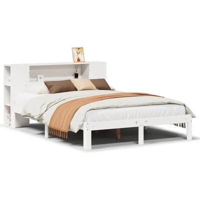 vidaXL Bett mit Bücherregal-Kopfteil - 150x200 cm, Weiß, Massives Kiefernholz vidaXL Bett mit Bücherregal-Kopfteil - 150x200 cm, Weiß, Massives Kiefernholz