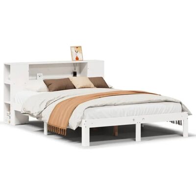 vidaXL Bett mit Bücherregal-Kopfteil - 160x200cm - Weiß - Langlebiges Kiefernholz vidaXL Bett mit Bücherregal-Kopfteil - 160x200cm - Weiß - Langlebiges Kiefernholz