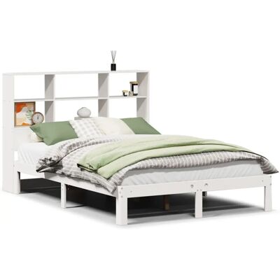 vidaXL Bett mit Bücherregal-Kopfteil - 160x200cm Weiß Massivholz vidaXL Bett mit Bücherregal-Kopfteil - 160x200cm Weiß Massivholz
