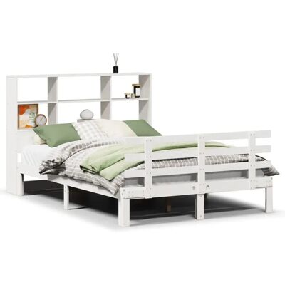 vidaXL Bett mit Bücherregal-Kopfteil - Weiß - 140x200cm vidaXL Bett mit Bücherregal-Kopfteil - Weiß - 140x200cm