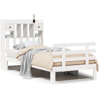 vidaXL Bett mit Bücherregal 75x190cm Weiß - Robustes Kiefernholz vidaXL Bett mit Bücherregal 75x190cm Weiß - Robustes Kiefernholz