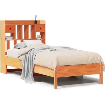 vidaXL Massivholzbett mit Regal - 75x190 cm, langlebig, naturfarben vidaXL Massivholzbett mit Regal - 75x190 cm, langlebig, naturfarben