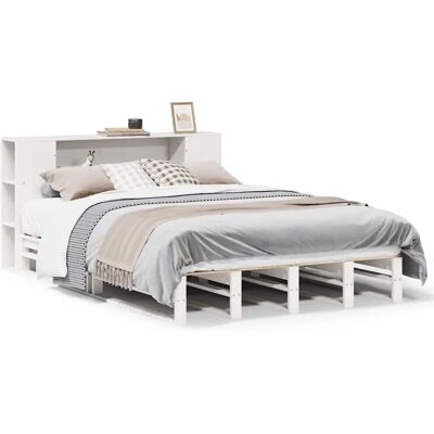 vidaXL Bett mit Bücherregal-Kopfteil - 150x200 cm - Weiß - Bett vidaXL Bett mit Bücherregal-Kopfteil - 150x200 cm - Weiß - Bett