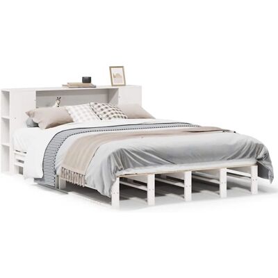 vidaXL Bett mit Bücherregal - Weiß 160x200 cm - Massivholz vidaXL Bett mit Bücherregal - Weiß 160x200 cm - Massivholz