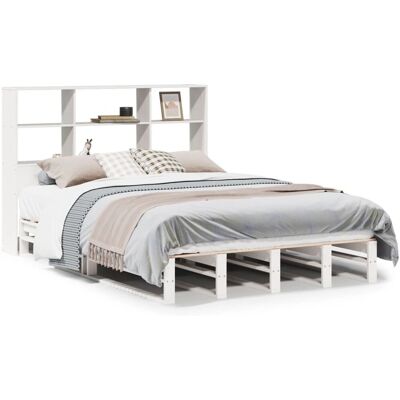 vidaXL Bett mit Bücherregal-Kopfteil - 160x200cm - Weiß - Bett vidaXL Bett mit Bücherregal-Kopfteil - 160x200cm - Weiß - Bett