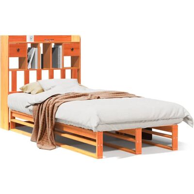 vidaXL Bett mit Bücherregal-Kopfteil - Massiv Kiefer, Wachsbraun, 75x190 cm - Bett vidaXL Bett mit Bücherregal-Kopfteil - Massiv Kiefer, Wachsbraun, 75x190 cm - Bett