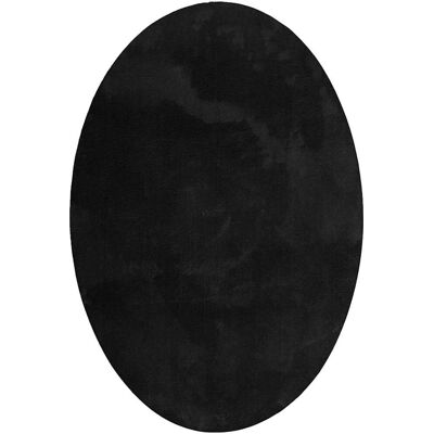 vidaXL Sort polyester rund måtte - 140x200cm Moderne indendørs tæppe vidaXL Sort polyester rund måtte - 140x200cm Moderne indendørs tæppe