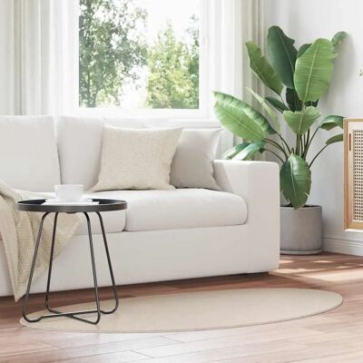 Vidalaxl Short Pile Beige Oval Rug - Rug Vidalaxl Short Pile Beige Oval Rug - Rug