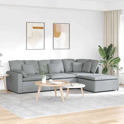 vidaXL - Modulares Sofa mit Fußhocker - Stoff Hellgrau Grau - Sofa vidaXL - Modulares Sofa mit Fußhocker - Stoff Hellgrau Grau - Sofa
