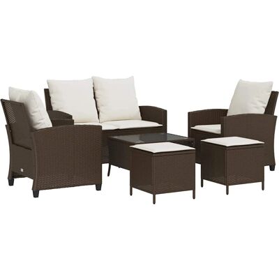 vidaXL 6-tlg. Garten-Sofagarnitur mit Kissen Braun - Gartenmöbel-Set vidaXL 6-tlg. Garten-Sofagarnitur mit Kissen Braun - Gartenmöbel-Set