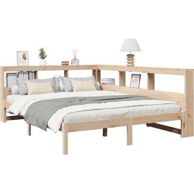 vidaXL Sänky kirjahyllyllä - Mäntypuu 135x190 cm - Tilaa säästävä L-muotoinen vidaXL Sänky kirjahyllyllä - Mäntypuu 135x190 cm - Tilaa säästävä L-muotoinen