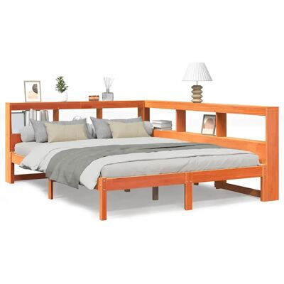vidaXL Bett mit Bücherregal-Kopfteil - Massives Kiefernholz - Platzsparendes L-Bett vidaXL Bett mit Bücherregal-Kopfteil - Massives Kiefernholz - Platzsparendes L-Bett