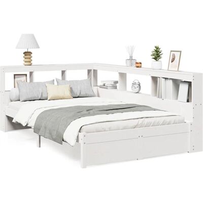 VidaXL 3324355 Weißes Kiefernbett mit Regal - Bett VidaXL 3324355 Weißes Kiefernbett mit Regal - Bett