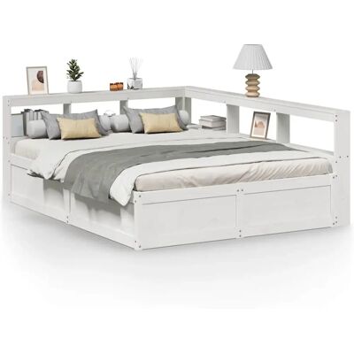 vidaXL 3324458 Bed - Solid Wood Pine - White - 150x200cm vidaXL 3324458 Bed - Solid Wood Pine - White - 150x200cm