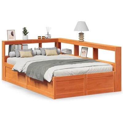 vidaXL Bed with Bookcase Headboard - Solid Wood Pine 135x190cm - Bed vidaXL Bed with Bookcase Headboard - Solid Wood Pine 135x190cm - Bed