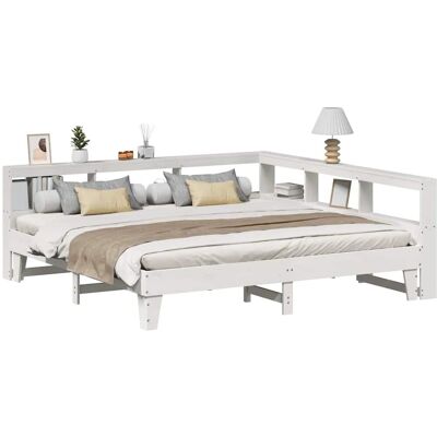 vidaXL Bed met Boekenkast - Massief Dennenhout, Ruimtebesparend L-Vorm vidaXL Bed met Boekenkast - Massief Dennenhout, Ruimtebesparend L-Vorm