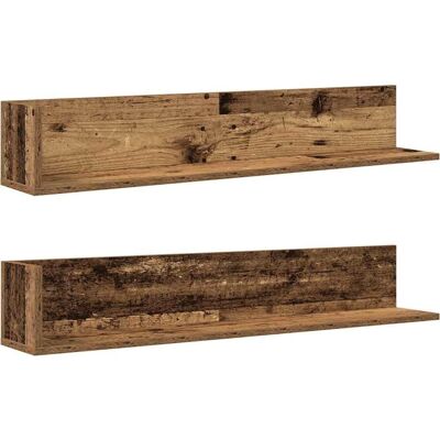 vidaXL Wall Shelves 2 pcs Old Wood 100x16.5x16.5 cm - Wall Shelves vidaXL Wall Shelves 2 pcs Old Wood 100x16.5x16.5 cm - Wall Shelves