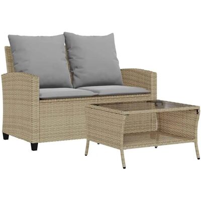 vidaXL Tuinbank 2-Zits met Kussens & Tafel Beige vidaXL Tuinbank 2-Zits met Kussens & Tafel Beige