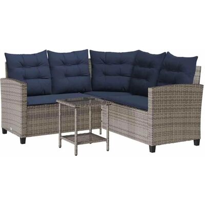 vidaXL L-vorm tuinbank met tafel en kussens - Tuinmeubilair vidaXL L-vorm tuinbank met tafel en kussens - Tuinmeubilair