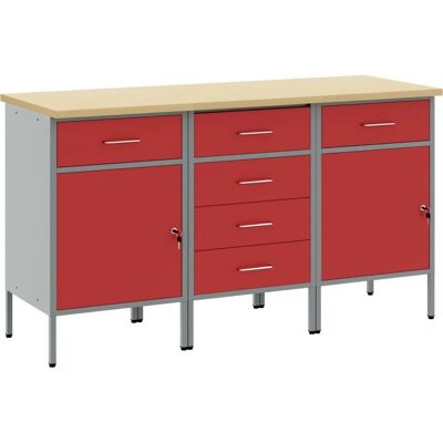 Ensemble de 3 armoires de travail rouge et grise en acier et aggloméré - vidaXL Ensemble de 3 armoires de travail rouge et grise en acier et aggloméré - vidaXL