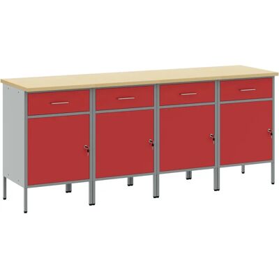 vidaXL Stahl-Werkbank 4er Set Rot Grau - Industrielles Design vidaXL Stahl-Werkbank 4er Set Rot Grau - Industrielles Design