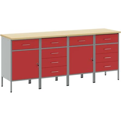 Ensemble de 4 armoires de travail vidaXL - Acier et bois, Rouge et gris Ensemble de 4 armoires de travail vidaXL - Acier et bois, Rouge et gris