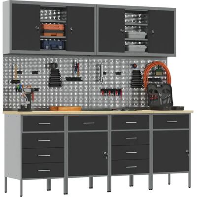 vidaXL Werkstattwagen-Set aus 8 Schwarz, Grau Stahl, 25mm Holzwerkstoff vidaXL Werkstattwagen-Set aus 8 Schwarz, Grau Stahl, 25mm Holzwerkstoff