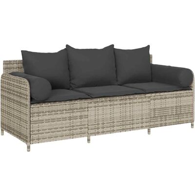 vidaXL Gartensofa mit Kissen 3-Sitzer Hellgrau Poly Rattan vidaXL Gartensofa mit Kissen 3-Sitzer Hellgrau Poly Rattan