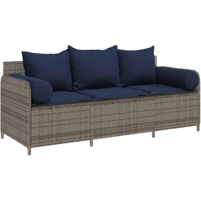 vidaXL Gartensofa 3-Sitzer Grau Polyrattan vidaXL Gartensofa 3-Sitzer Grau Polyrattan