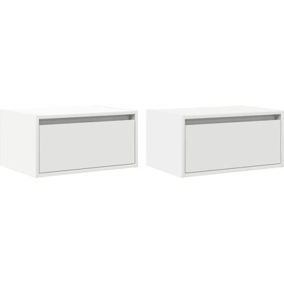 vidaXL Wandmontierte Nachttische mit LED-Lichtern 2 St. Weiß - Nachttische vidaXL Wandmontierte Nachttische mit LED-Lichtern 2 St. Weiß - Nachttische