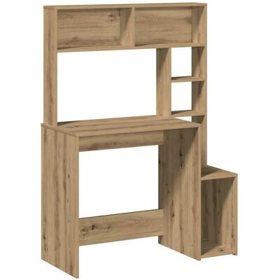 vidaXL Ambachtelijke eikenhouten bureau met planken - Bureau vidaXL Ambachtelijke eikenhouten bureau met planken - Bureau