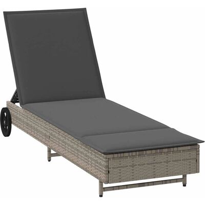 vidaXL Lounge Tuinstoel met Wielen en Kussen Grijs Poly Rattan - Lounge Chair vidaXL Lounge Tuinstoel met Wielen en Kussen Grijs Poly Rattan - Lounge Chair