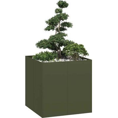 vidaXL Pot de Fleurs en Acier Vert Olive 80x80x80 cm - Jardin - Publicité vidaXL Pot de Fleurs en Acier Vert Olive 80x80x80 cm - Jardin - Publicité