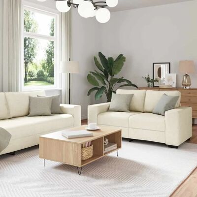 VIDAXL - 3-Piece Beige Linen Sofa - Beige - Linen - Sofa Set VIDAXL - 3-Piece Beige Linen Sofa - Beige - Linen - Sofa Set
