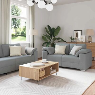 vidaXL Set aus 2 Hellgrau Metall, Holz, Stoff, Schaum - Sofa Set vidaXL Set aus 2 Hellgrau Metall, Holz, Stoff, Schaum - Sofa Set