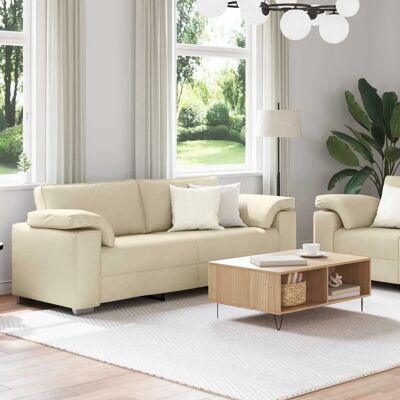 VIDAXL - 2-Piece Cream Sofa - Cream - Fabric - Sofa set VIDAXL - 2-Piece Cream Sofa - Cream - Fabric - Sofa set