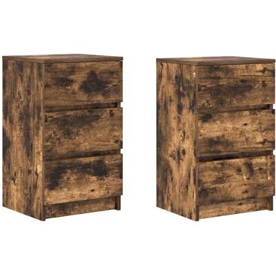 vidaXL Bedside Cabinets with 3 Drawers 2 pcs Smoked Oak - Bedside Cabinet vidaXL Bedside Cabinets with 3 Drawers 2 pcs Smoked Oak - Bedside Cabinet