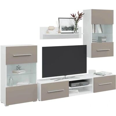 vidaXL 5-tlg. Wohnwand mit LED-Beleuchtung - Modernes Design - Langlebiger Spanplatten vidaXL 5-tlg. Wohnwand mit LED-Beleuchtung - Modernes Design - Langlebiger Spanplatten