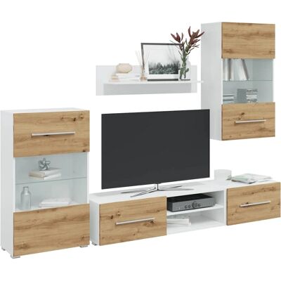 vidaXL 5-tlg. Wohnwand mit LED-Beleuchtung - Artisan-Eiche Holzwerkstoff vidaXL 5-tlg. Wohnwand mit LED-Beleuchtung - Artisan-Eiche Holzwerkstoff
