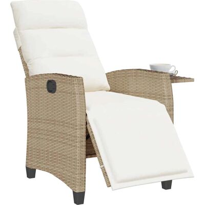vidaXL Leżanka ogrodowa z stolikiem - Beżowa Poli Rattan vidaXL Leżanka ogrodowa z stolikiem - Beżowa Poli Rattan