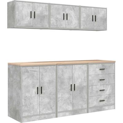 vidaXL Garagekasten 6 st. Betongrijs Houtbewerking - Garage Cabinets vidaXL Garagekasten 6 st. Betongrijs Houtbewerking - Garage Cabinets