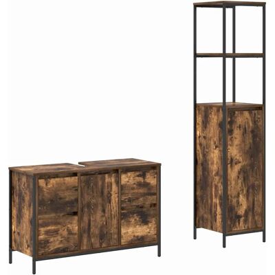 vidaXL Bathroom Furniture Set Set of 2 Smoky Oak, Black Brown - Bathroom Furniture Set vidaXL Bathroom Furniture Set Set of 2 Smoky Oak, Black Brown - Bathroom Furniture Set