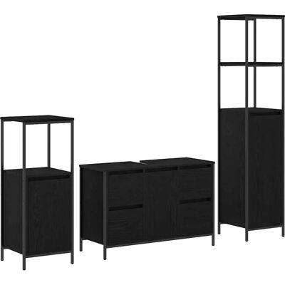 vidaXL Badezimmermöbel-Set - Schwarze Eiche Stahl Modern Minimalistisch vidaXL Badezimmermöbel-Set - Schwarze Eiche Stahl Modern Minimalistisch