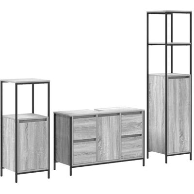 vidaXL Badkamermeubelset - Modern, 3 Stuks, Grijs, 90cm - Badkamermeubels vidaXL Badkamermeubelset - Modern, 3 Stuks, Grijs, 90cm - Badkamermeubels