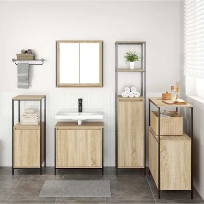 vidaXL Badezimmermöbelset - Sonoma-Eiche, Schwarz Braun - Badezimmermöbelset vidaXL Badezimmermöbelset - Sonoma-Eiche, Schwarz Braun - Badezimmermöbelset