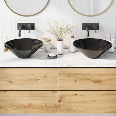 vidaXL Waschbecken 2 Stk. Schwarz Glänzend - Waschbecken vidaXL Waschbecken 2 Stk. Schwarz Glänzend - Waschbecken