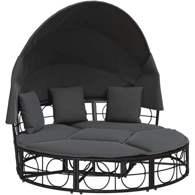 vidaXL Outdoor-Loungebett mit Dach und Kissen - Schwarz - Gartenmöbel vidaXL Outdoor-Loungebett mit Dach und Kissen - Schwarz - Gartenmöbel