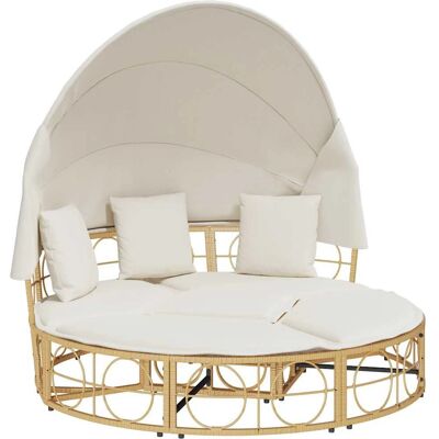 vidaXL Outdoor-Bett - Creme - Langlebiges PE-Rattan - Modular - Sonnenschutz - Gartenmöbel vidaXL Outdoor-Bett - Creme - Langlebiges PE-Rattan - Modular - Sonnenschutz - Gartenmöbel
