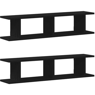 vidaXL Wall Shelf Set - Durable Black Wood 90x18x20cm vidaXL Wall Shelf Set - Durable Black Wood 90x18x20cm