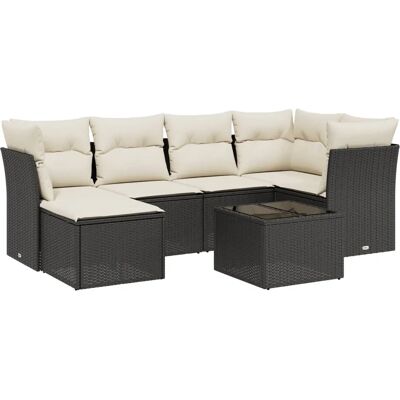 vidaXL 6-tlg. Garten-Sofagarnitur Mit Kissen Schwarz und Creme vidaXL 6-tlg. Garten-Sofagarnitur Mit Kissen Schwarz und Creme
